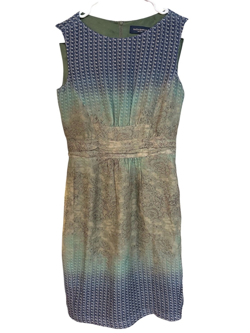 Piazza Sempione Wool Silk Blend Sleeveless Gradient Blue Green Midi Dress